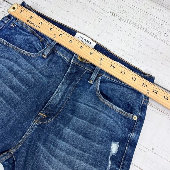 Frame Jeans 27 Le High Skinny Ankle Slit Dark Wash Denim Distressed High Rise - Picture 11 of 16